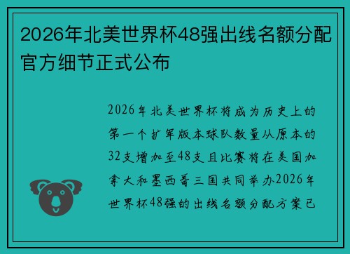2026年北美世界杯48强出线名额分配官方细节正式公布